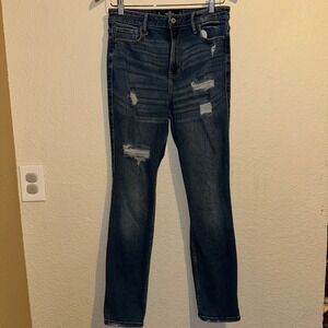 Hollister Womens 9/29 L Jeans Ultra High-Rise Skinny Ankle Blue Denim Distressed